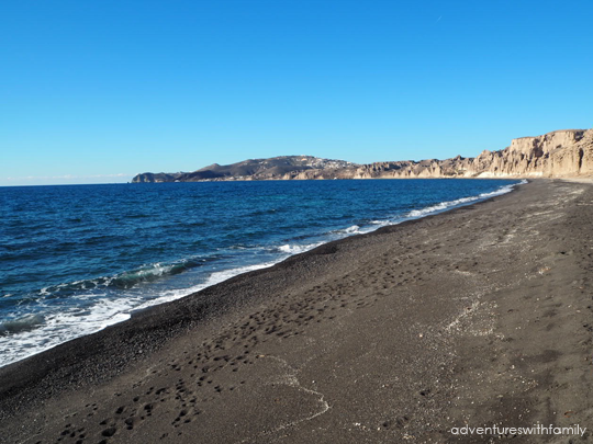 Perissa Black Sand Beach Santorini in Winter